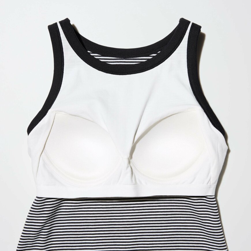 ユニクロ公式　リブブラワンピース/ストライプ/丈短め