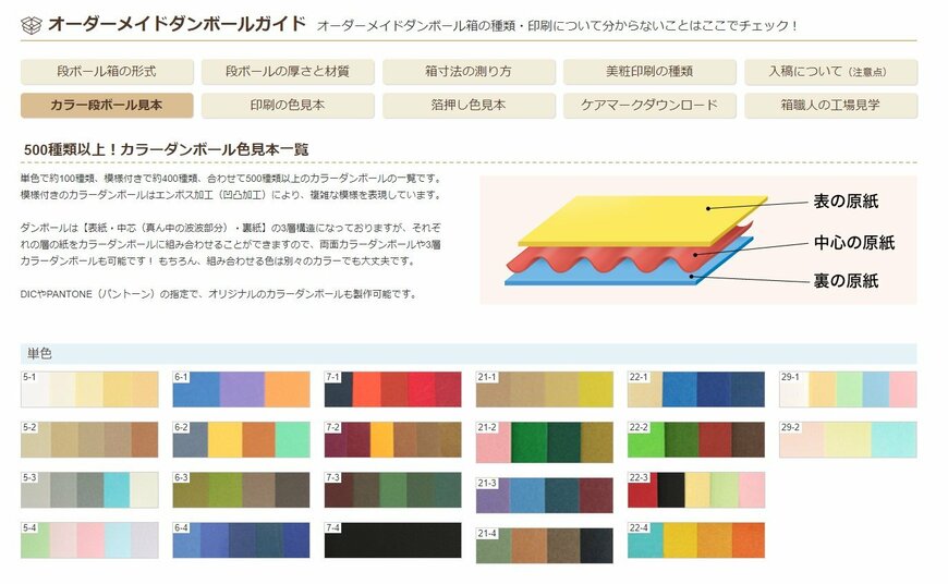 出所：株式会社アースダンボール　カラーダンボール一覧