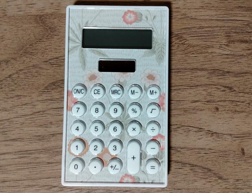 筆者撮影（セリア、プリント電卓 ウィリアム・モリス柄）