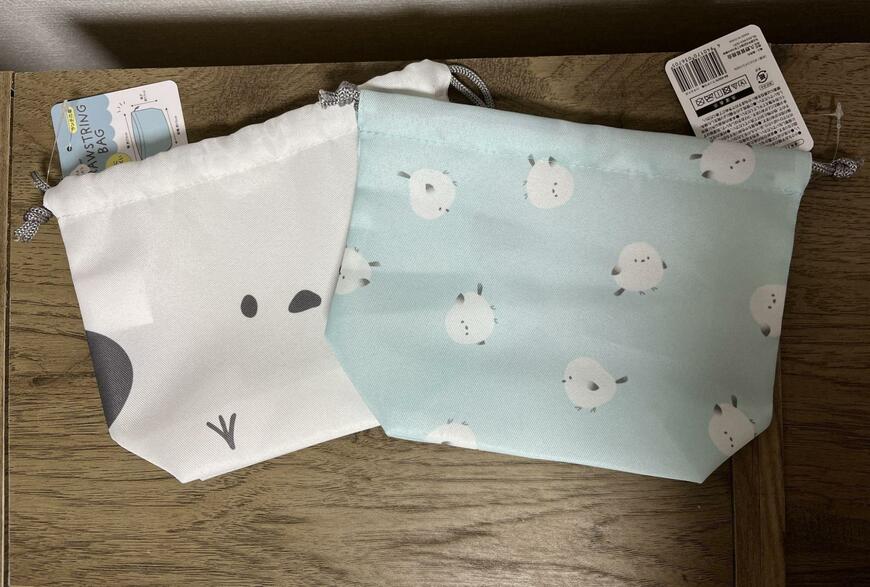 セリア、ランチ巾着シマエナガ画像