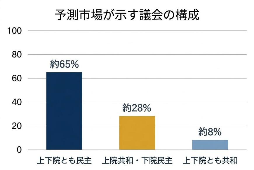 予測市場が示す中間選挙後の議会の構成（2026年10月7日時点）