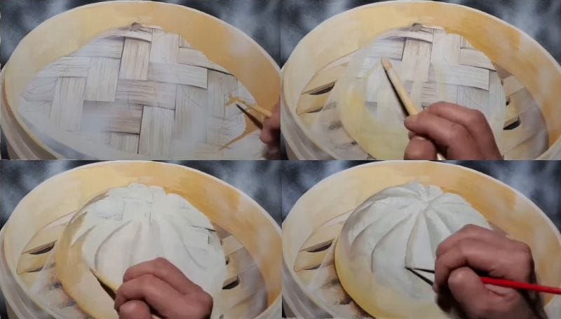 せいろで肉まんを蒸す絵の動画