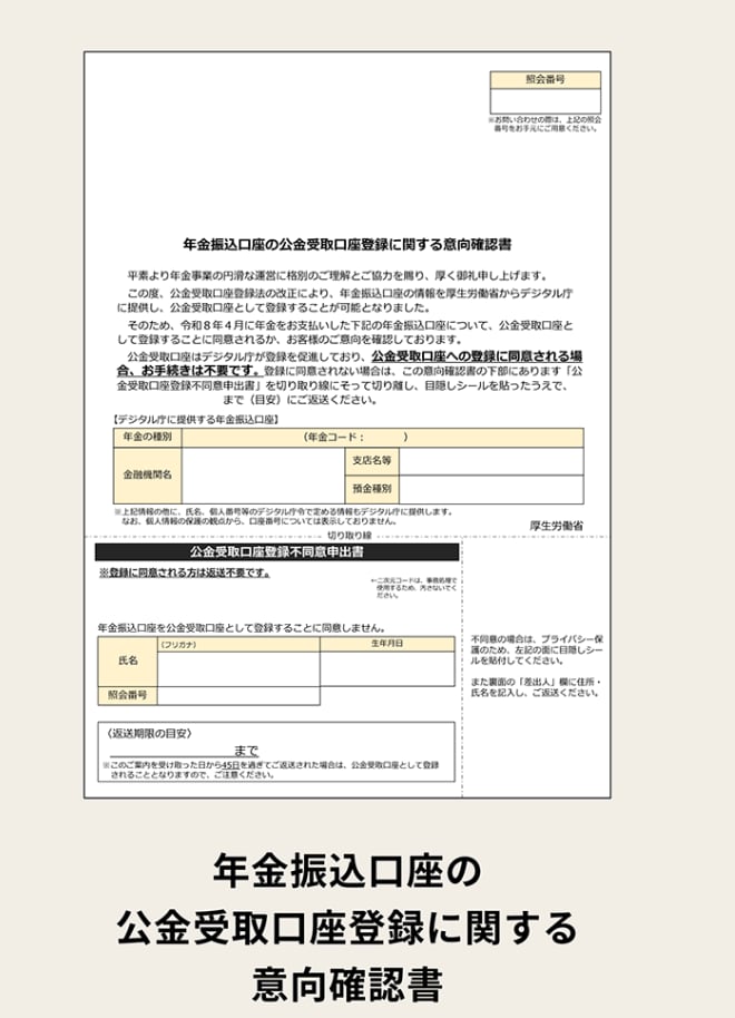 年金振込口座の公金受取口座登録の意向確認書