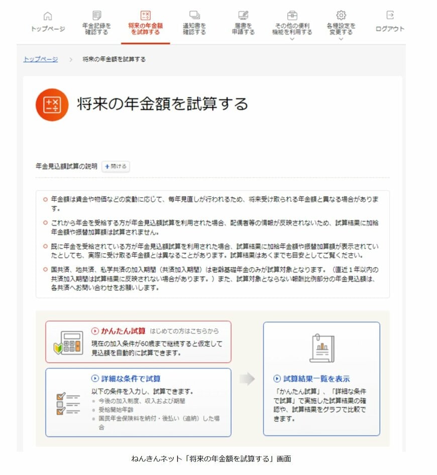出所：日本年金機構「ねんきんネット」による年金見込額試算