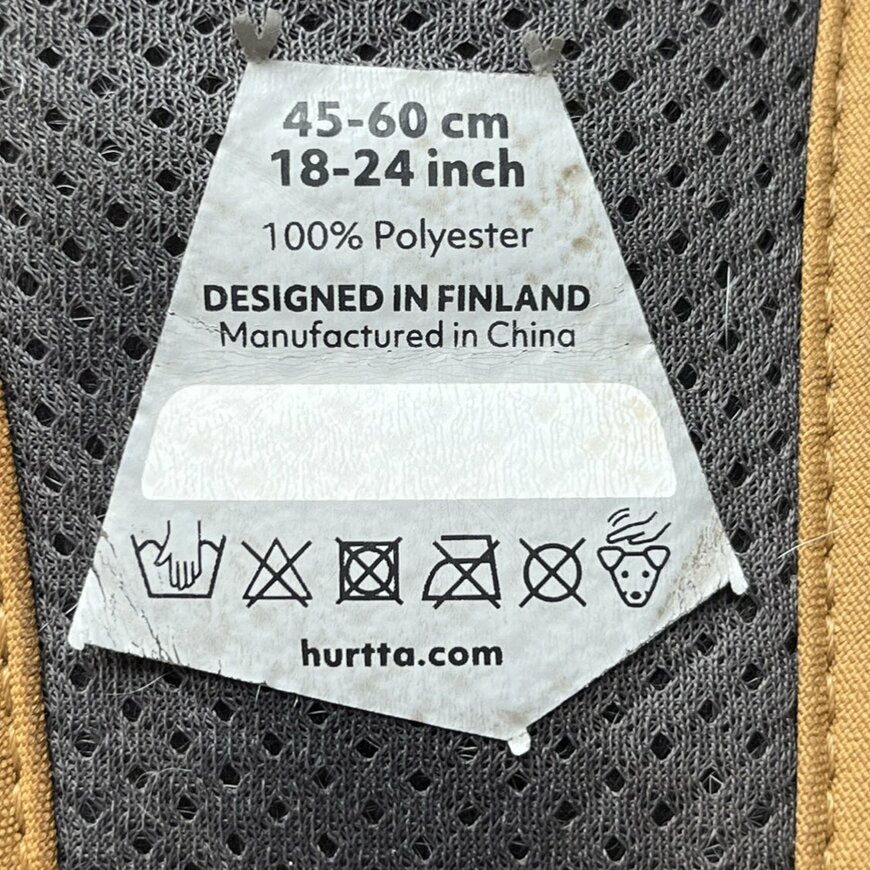 ハーネスの洗濯表示タグ