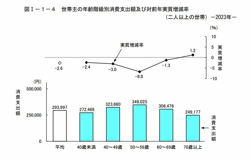 世帯主の年齢階級別消費支出額
