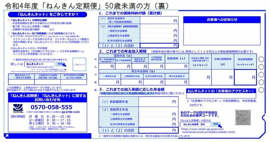 出所：日本年金機構「「ねんきん定期便」の様式（サンプル）と見方ガイド（令和4年度送付分）」