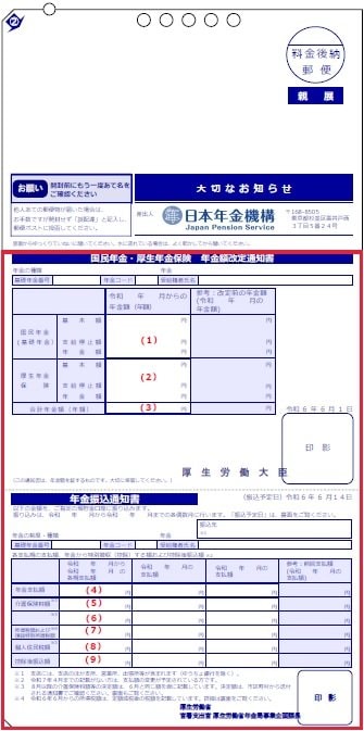 年金振込通知書(見本)