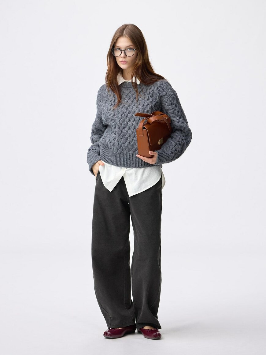 GU公式　デニムスウェットバレルレッグパンツ