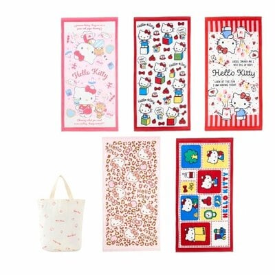 出所:<a href="https://www.shop-shimamura.com/item/0112900005929/" target="_blank"><u>しまむらパーク バスタオル(5枚組・ハローキティ)・ピンク210</u></a>