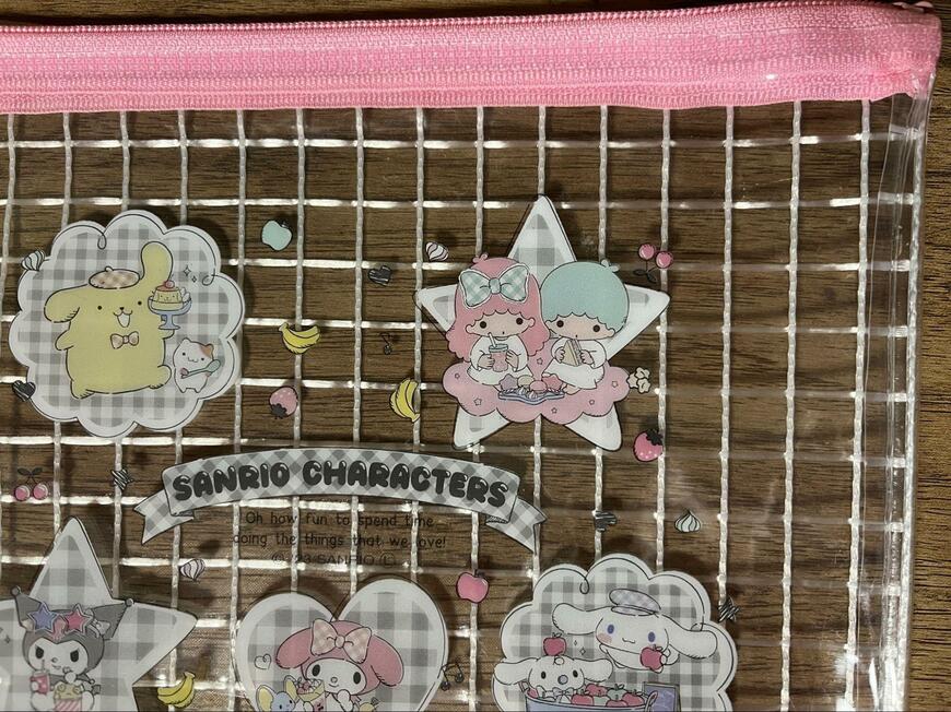 ダイソー、PVCメッシュケース B6 サンリオキャラクターズ ギンガム 画像