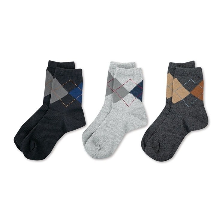 しまむら公式 メンズ 3足組ソックス(4つのこだわり×孤独のグルメ)/アーガイル柄の画像
