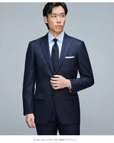 金のスーツ 段返り3つボタン 紺千鳥格子 スリム