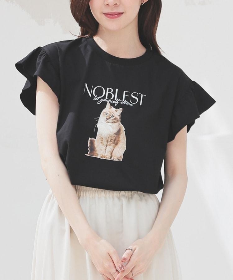 出所：ハニーズ公式オンラインストア ネコプリントフリル袖Ｔ