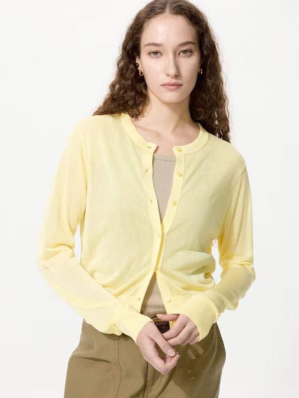 ユニクロ公式 シアークルーネックショートカーディガン41 YELLOW