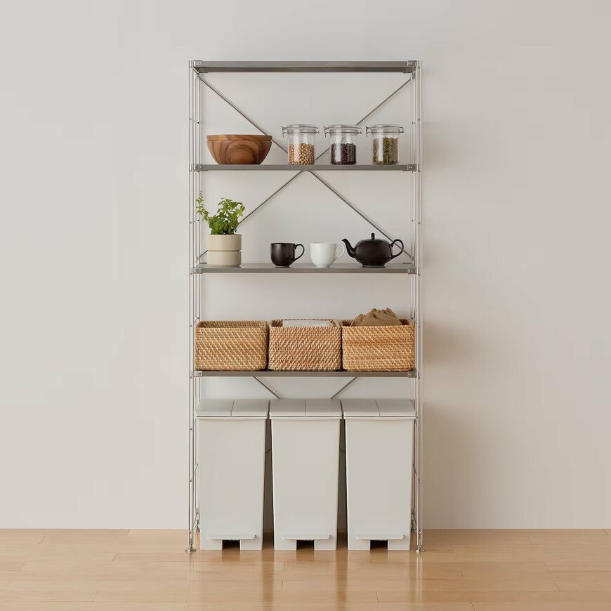 無印良品公式 再生ポリプロピレン入り ペダル式ダストボックス 両開きフタ付き 画像