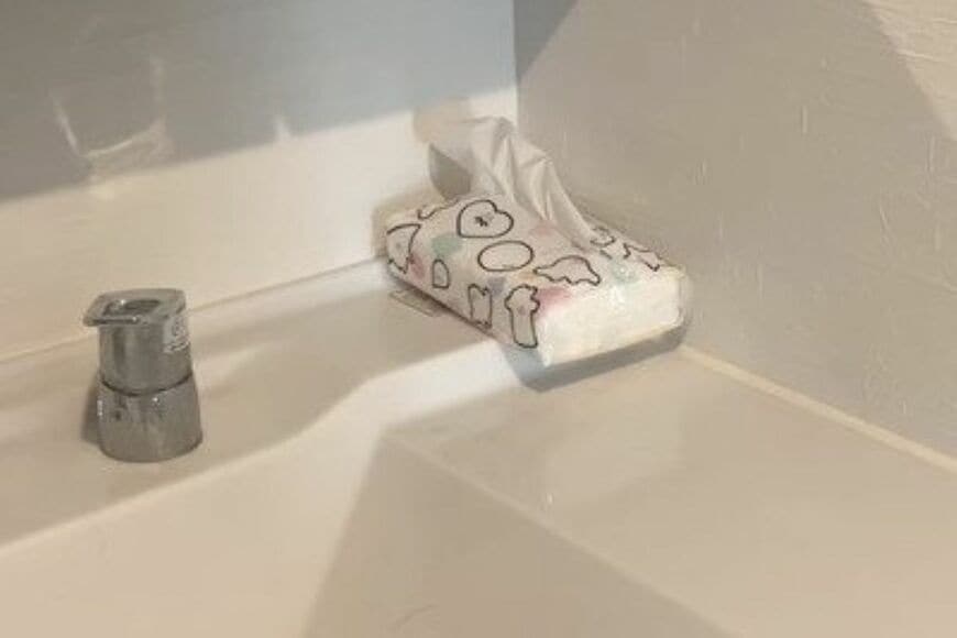 【便利すぎ】生活感丸出しな「洗面所のティッシュ」→100均のアイテムで「目隠しティッシュ収納」を作りスッキリ整える