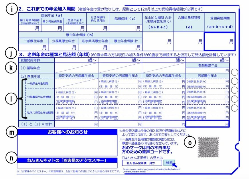 ねんきん定期便(見本)