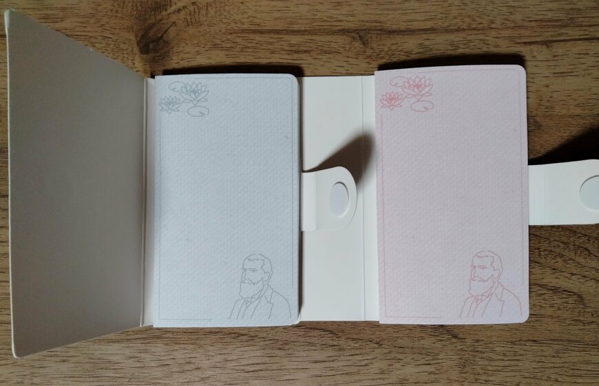 筆者撮影（セリア、ブック型メモ モネ 60枚）