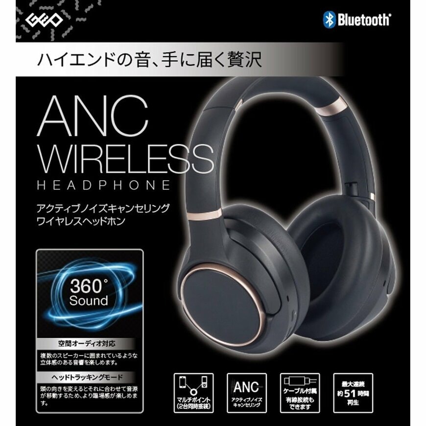 出所:株式会社ゲオホールディングス 【GR】ANCワイヤレスヘッドホン 1096Pro BK/ゲオ
