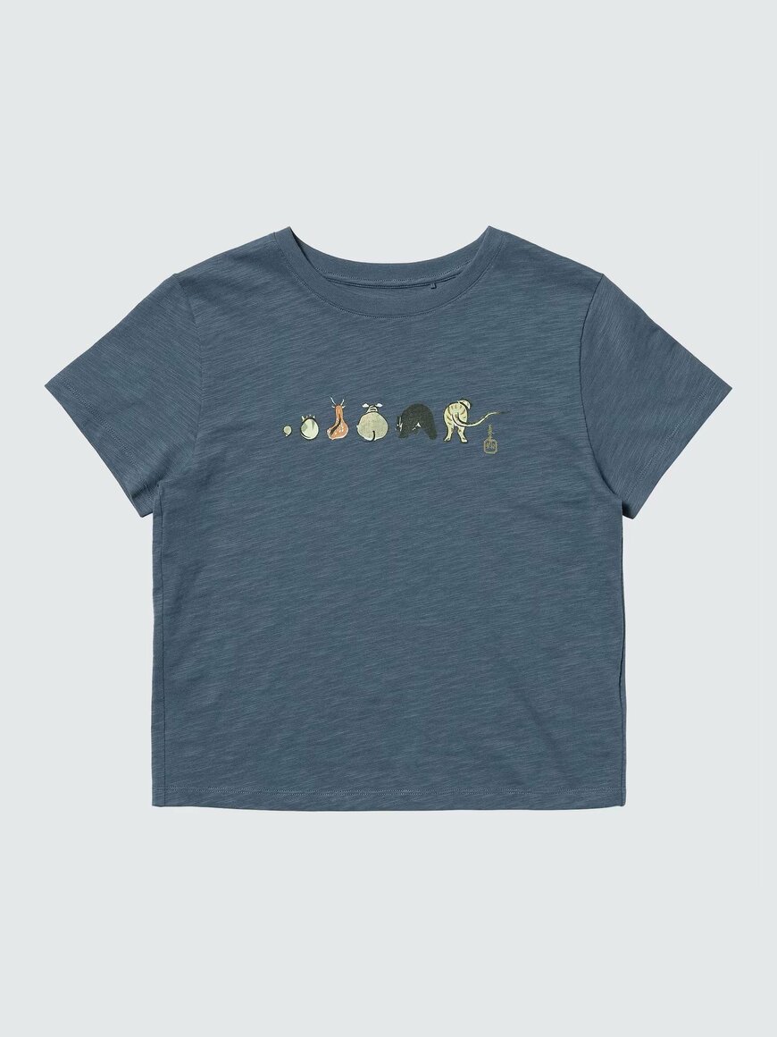 出所：ユニクロ公式　和柄 (アニマルズ) UT/ショート丈（BLUE）