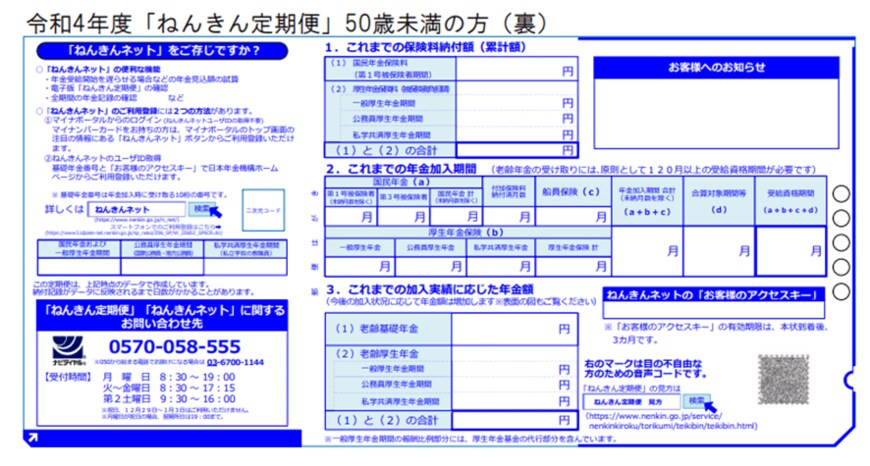 出所：日本年金機構「「ねんきん定期便」の様式（サンプル）と見方ガイド（令和4年度送付分）」