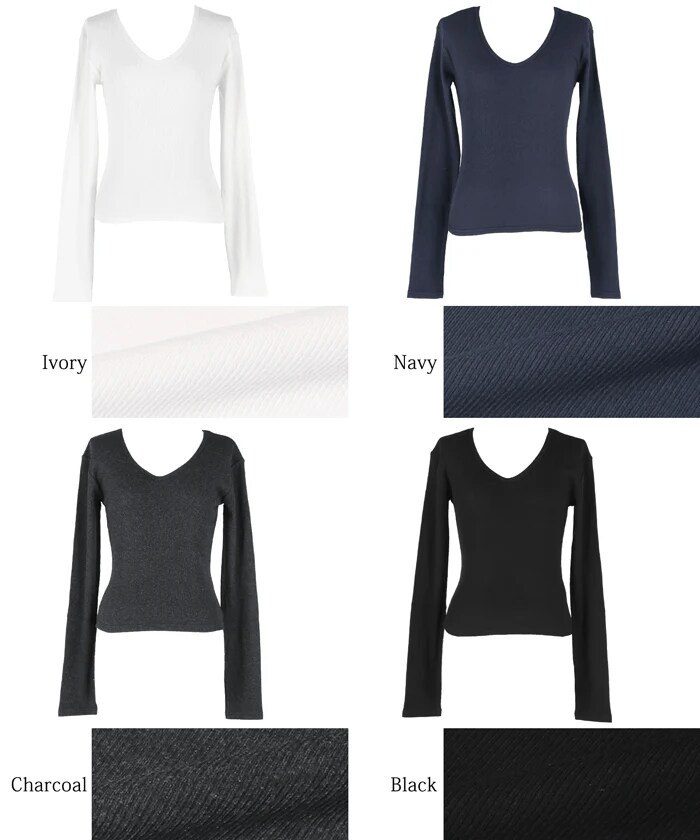 リブVネックトップス レディース