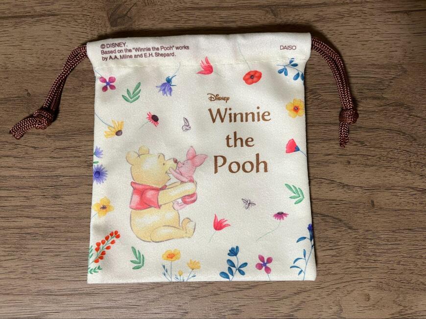 ダイソー、ふんわり生地巾着(くまのプーさん)画像