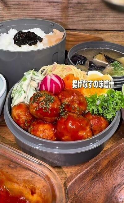 完成したミートボール弁当