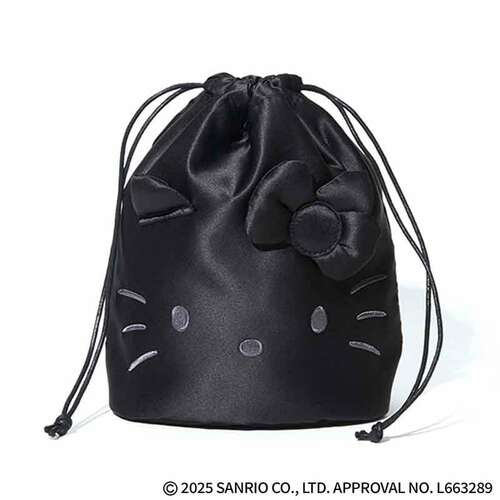 ハローキティ 光沢感がシックなフェイス巾着ポーチ