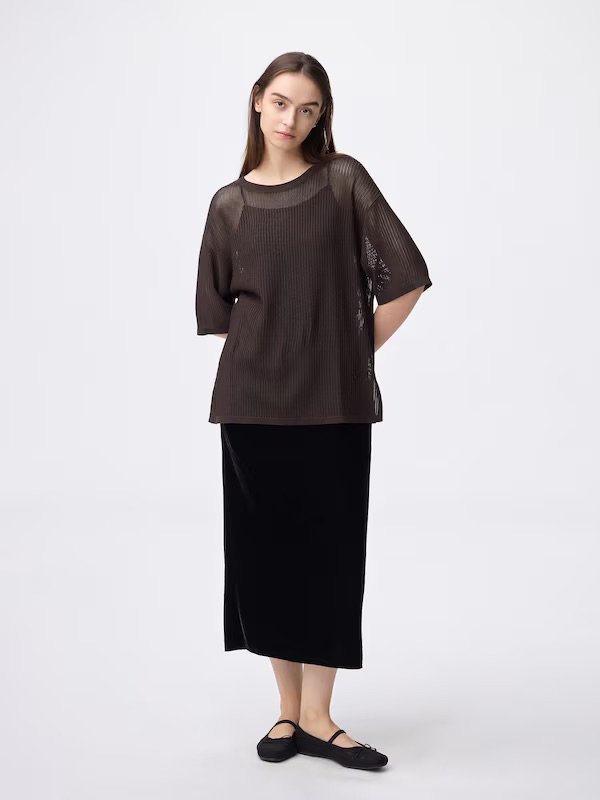 出所：GU公式　メッシュニットオーバーサイズプルオーバー(5分袖)Q