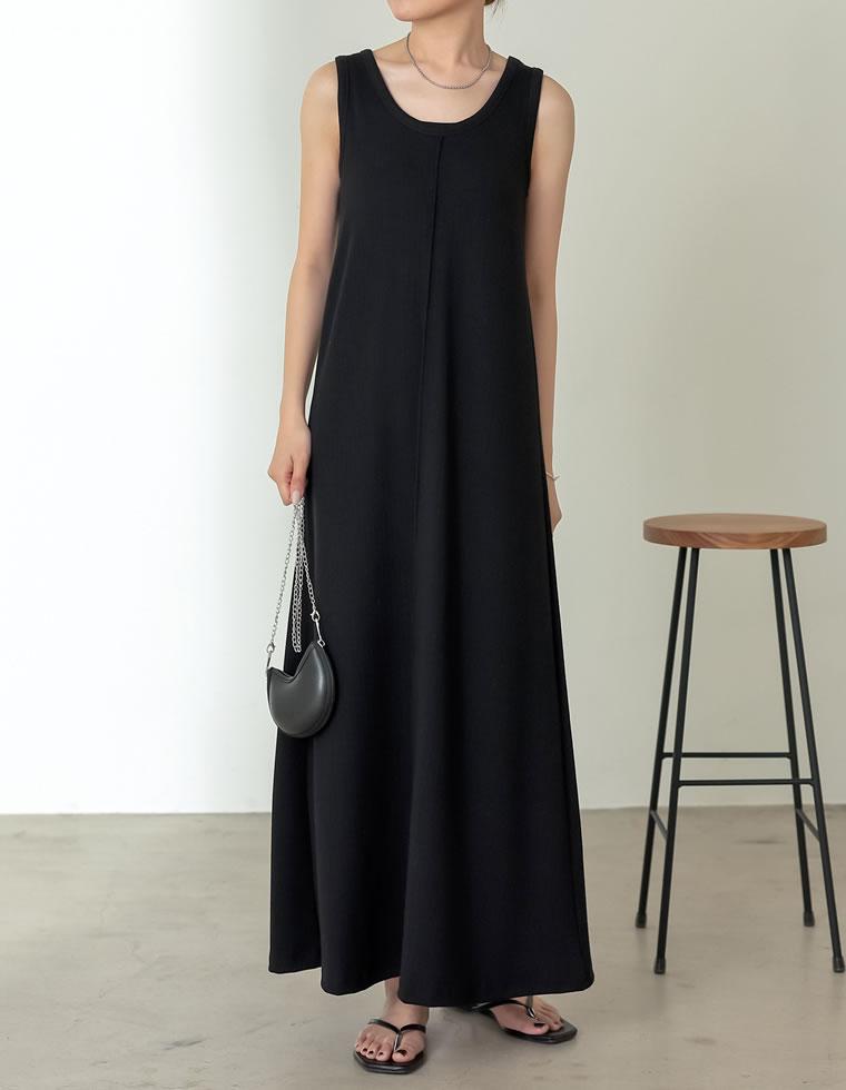 前後2WAYリブカットソーノースリーブワンピース