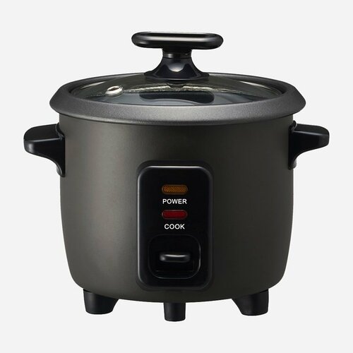 ガラス蓋で洗いやすいミニ炊飯器　ブラック
