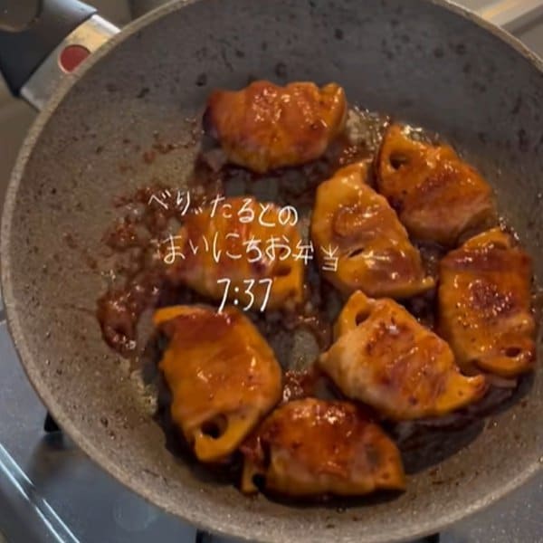 【見てるだけで幸せ】てりてりで食欲をそそる「蓮根の肉巻き弁当」　手作りおかずたっぷりでボリューム満点