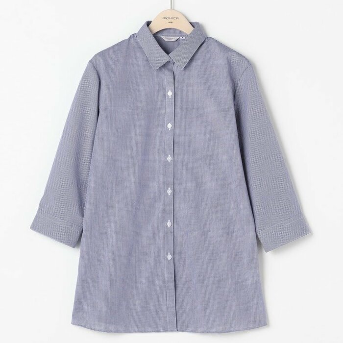 オリヒカ公式　綿100ノンアイロンシャツ 七分袖 ギンガムチェック レギュラー