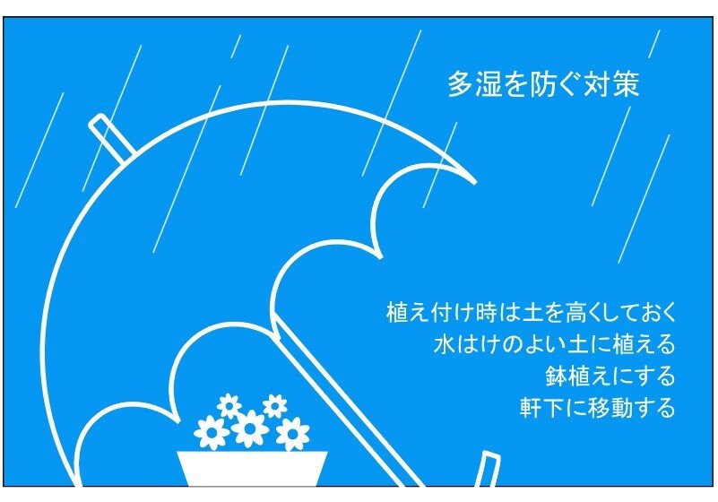 青地に白で、傘と植木鉢。