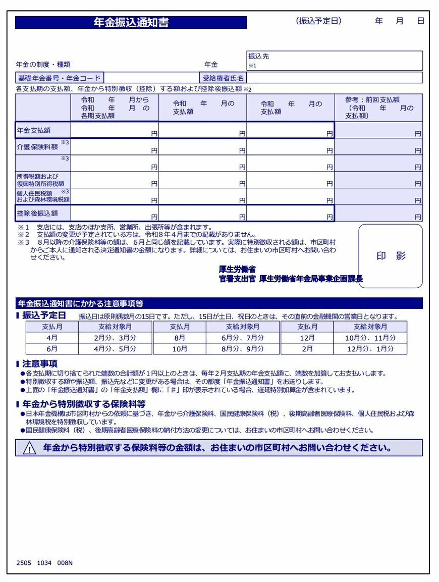 出所：日本年金機構「年金振込通知書」