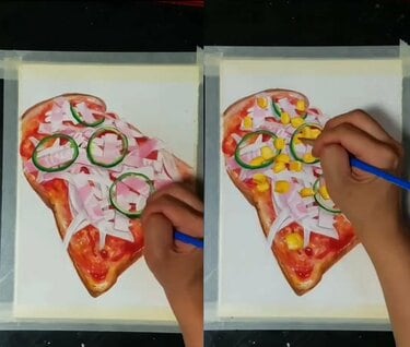 写実フードアート】本物以上に美味しそうに描かれた「ピザトースト」が