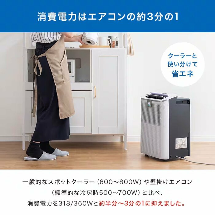 消費電力は壁掛けエアコンや一般的なスポットクーラーの約3分の1