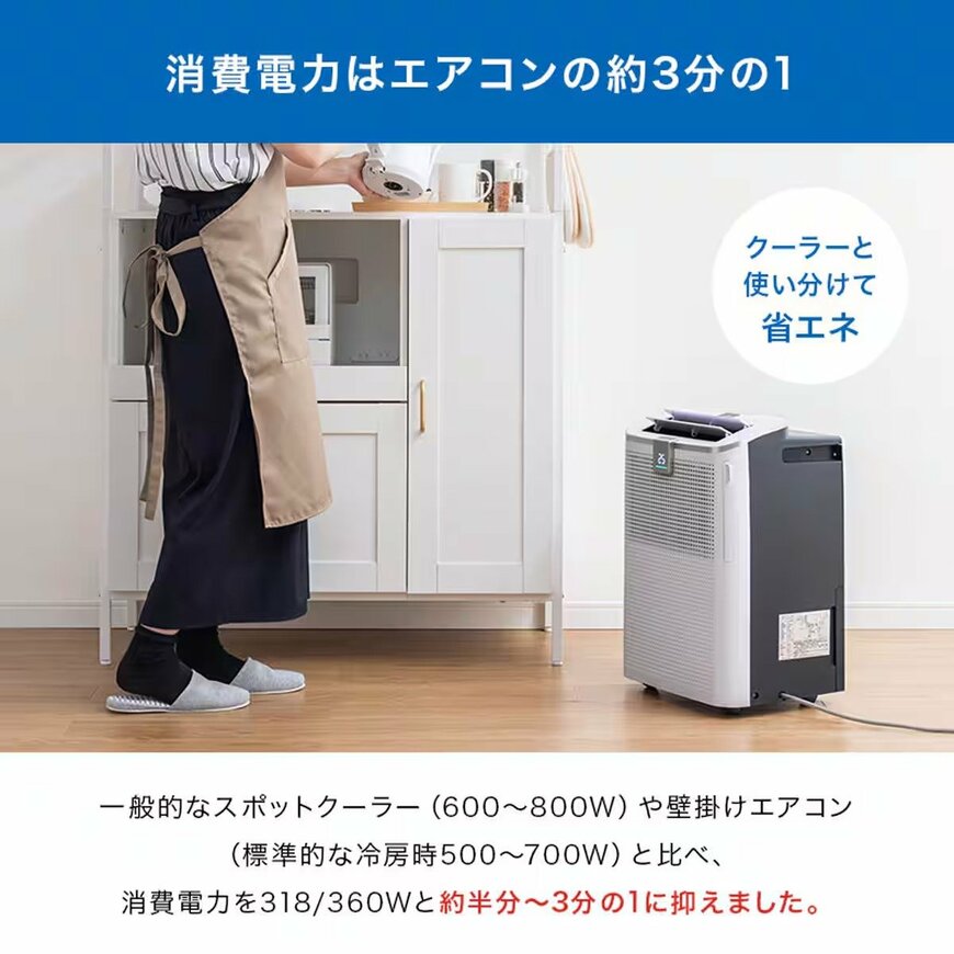 消費電力は壁掛けエアコンや一般的なスポットクーラーの約3分の1