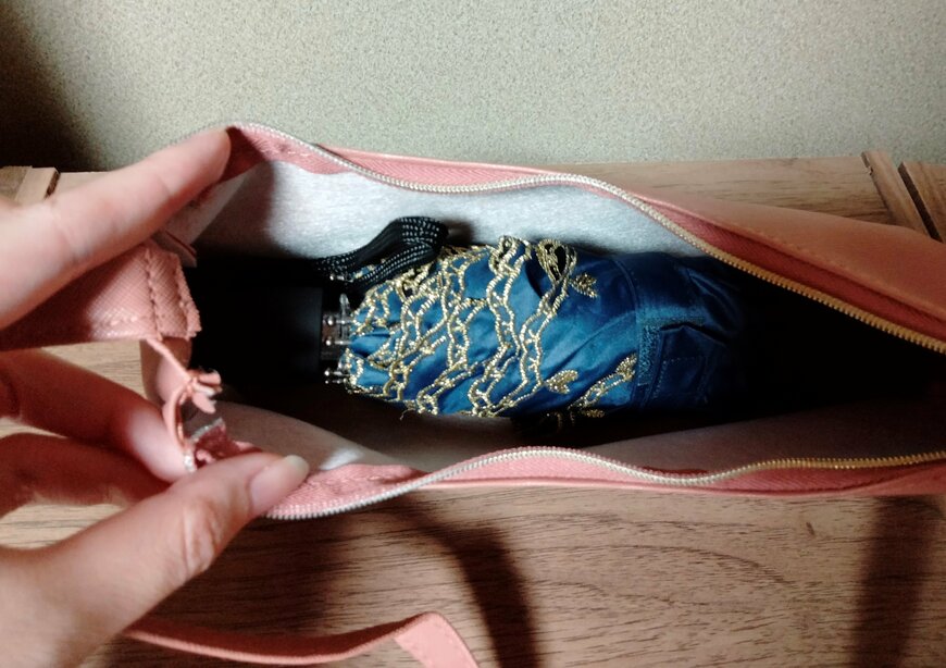 筆者撮影（ダイソー、合皮ラウンド ワンショルダーバッグ PK）