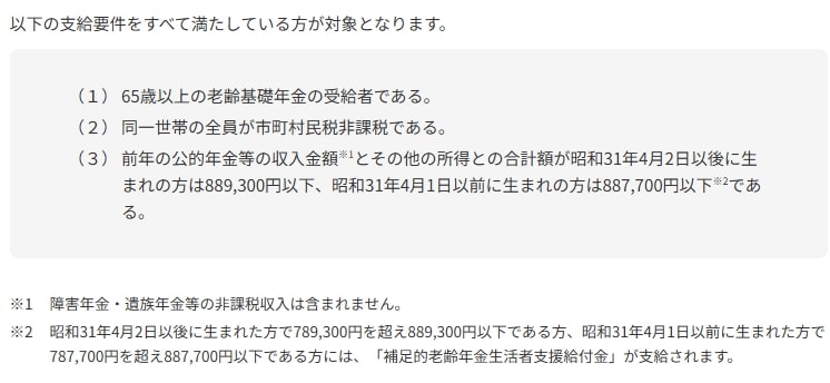 「老齢年金生活者支援給付金」の支給要件