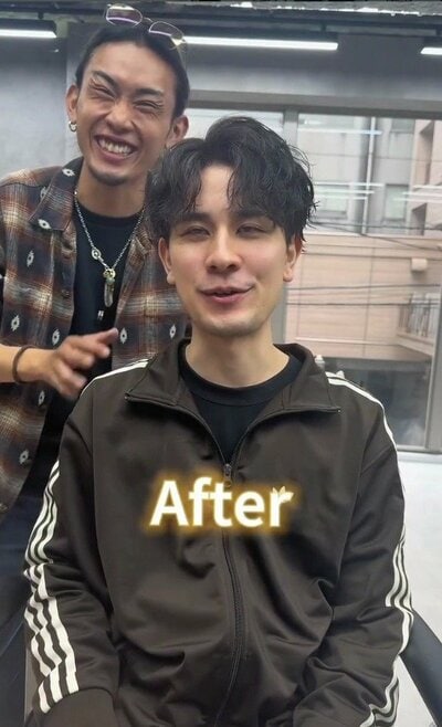 お任せで仕上がった、アフターのパーマ風ショート
