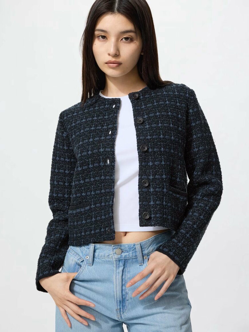 ユニクロ公式　ニットショートジャケットの画像