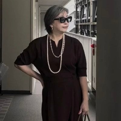 【60代マダム】ブラウンオールインワンの上品な着こなしが素敵「大人の装いですね！」