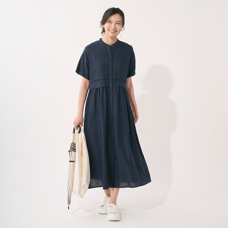 ケユカ公式　リネン混タック切替シャツワンピースの画像