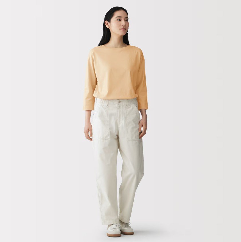 無印良品、婦人　天竺編みボートネック七分袖Ｔシャツの画像