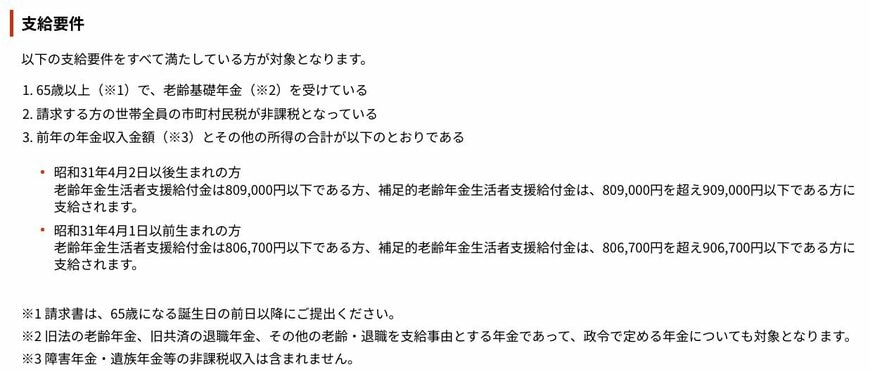 老齢年金生活者支援給付金の支給要件