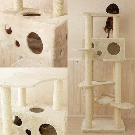 7つの穴が開いた大きなチーズハウス。ステップ台にねずみのおもちゃ付き