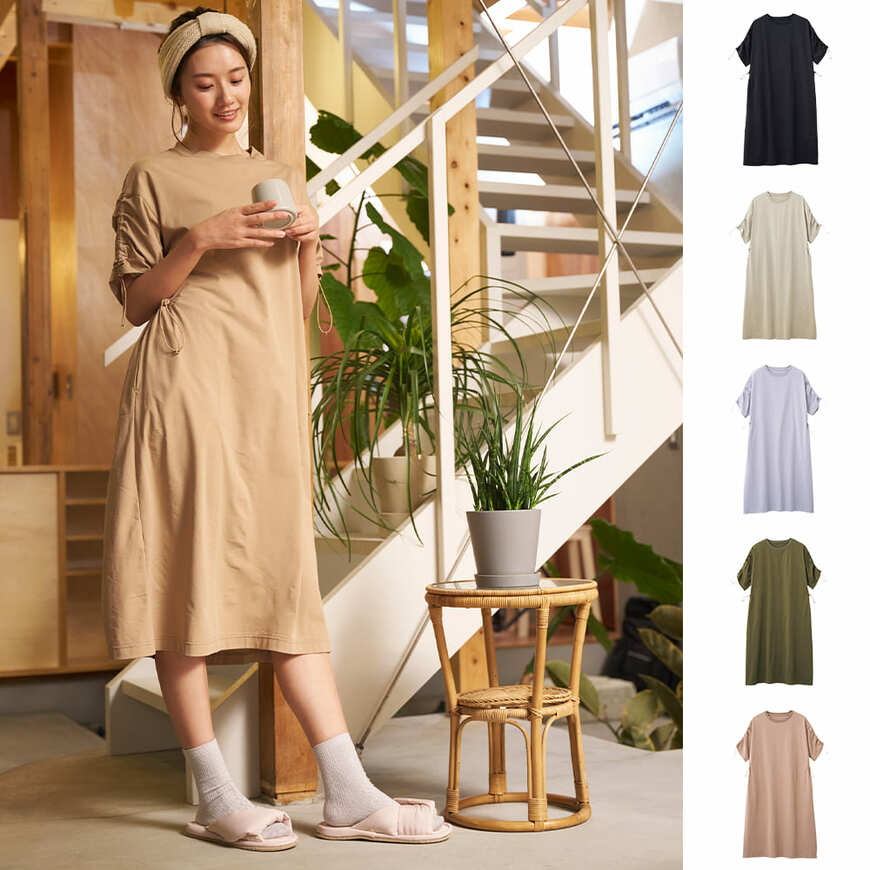 ワークマン、レディースニュートラルシャーリングスリーブワンピース画像